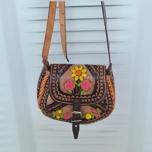 Rare Hand Tooled Leather Bohemian Hippie Crossbody Bag Stevie Nick's Style 70's